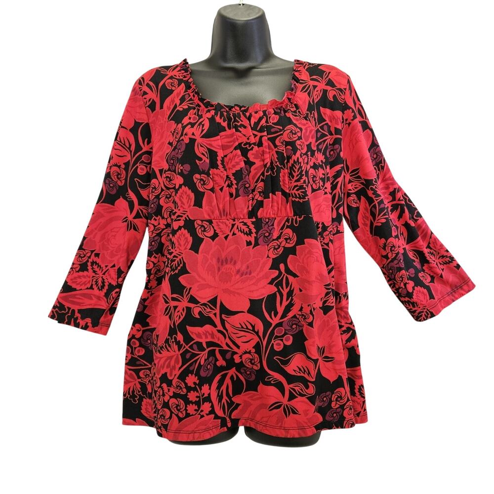 Style & Co Womens 3X Red Black Floral Empire Waist Tunic Regencycore Floralcore